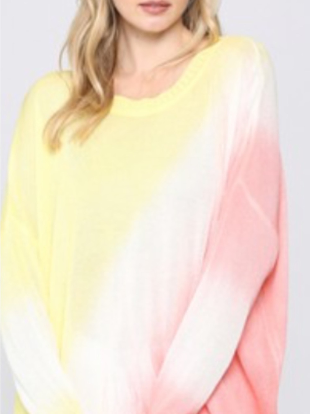 Fate Pastel Yellow, Pink & White Ombre Scoop Neck Sweater